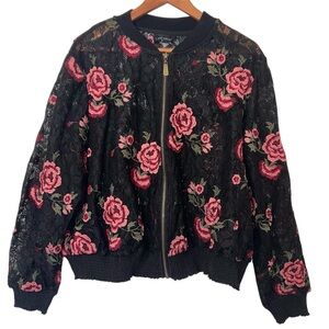 Lane Bryant Floral Lace Embroidered Bomber Whimsigoth Y2K Zip Up Jacket
14/16
